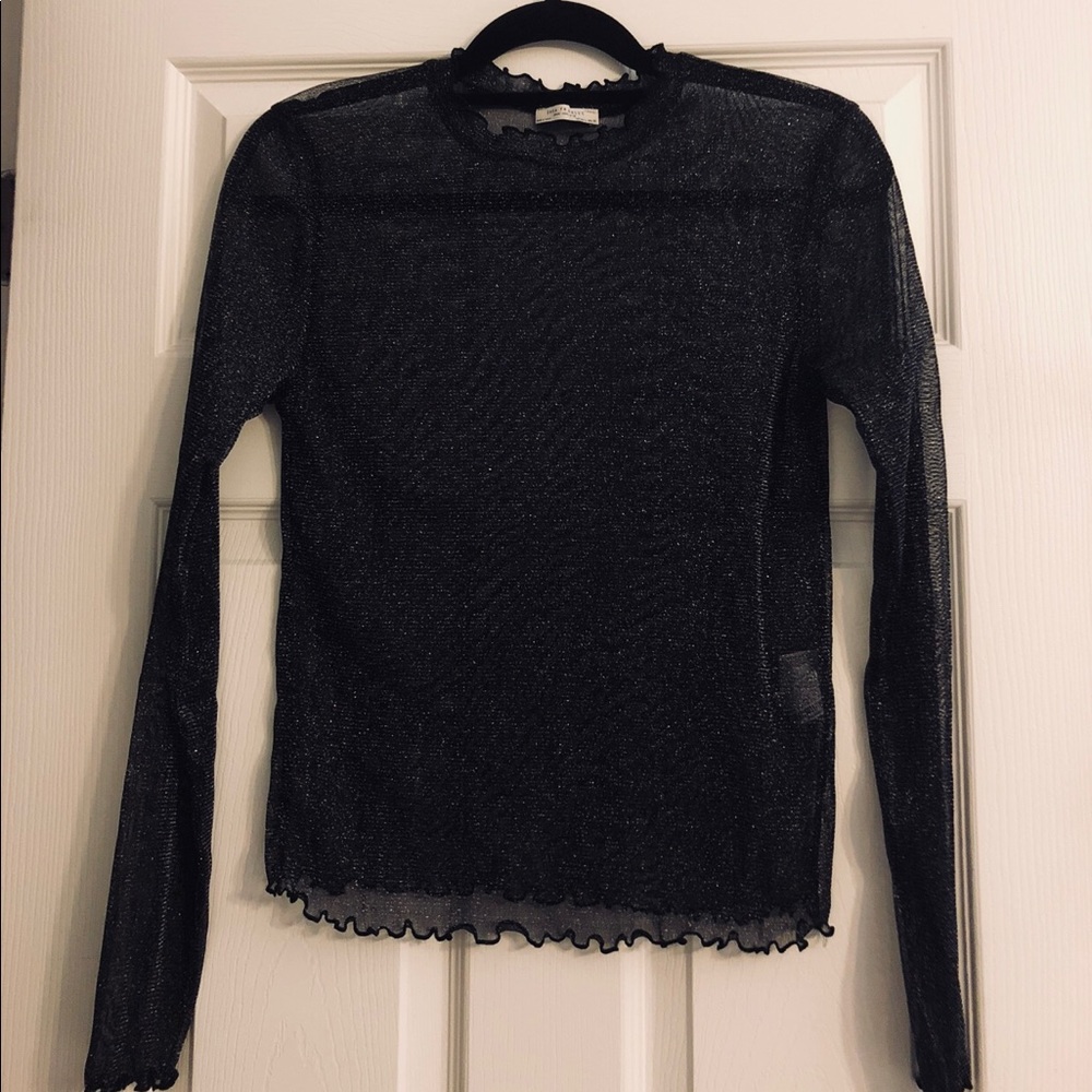 Mesh Glittery Long Sleeve Top